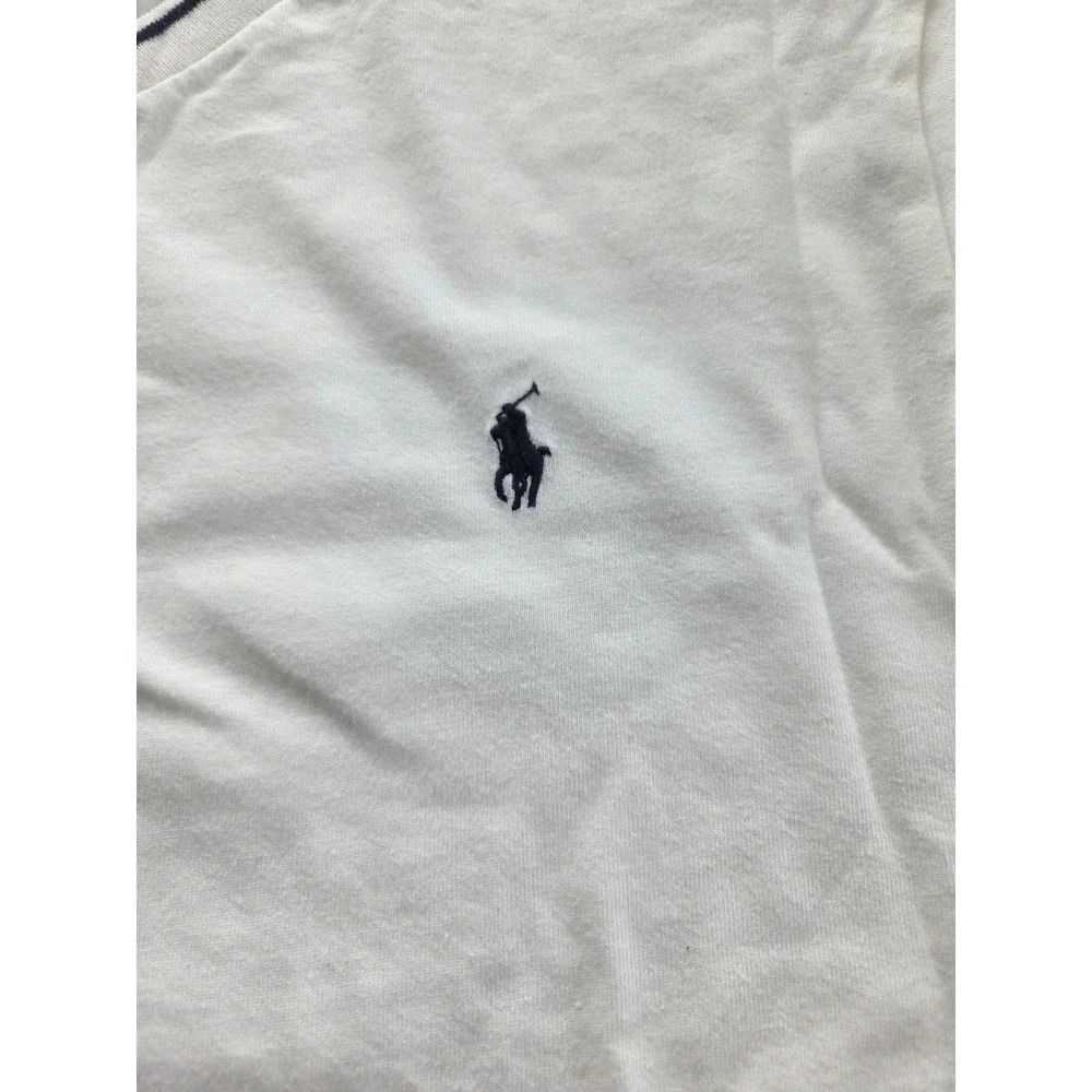 Polo Ralph Lauren Boys White V-Neck T-Shirt Navy Pony Logo Size Large 14-16